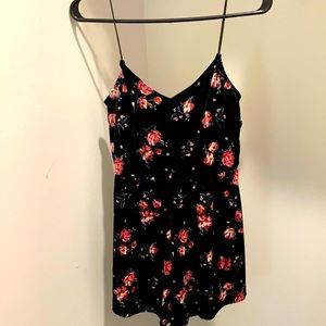 Black velvet floral romper